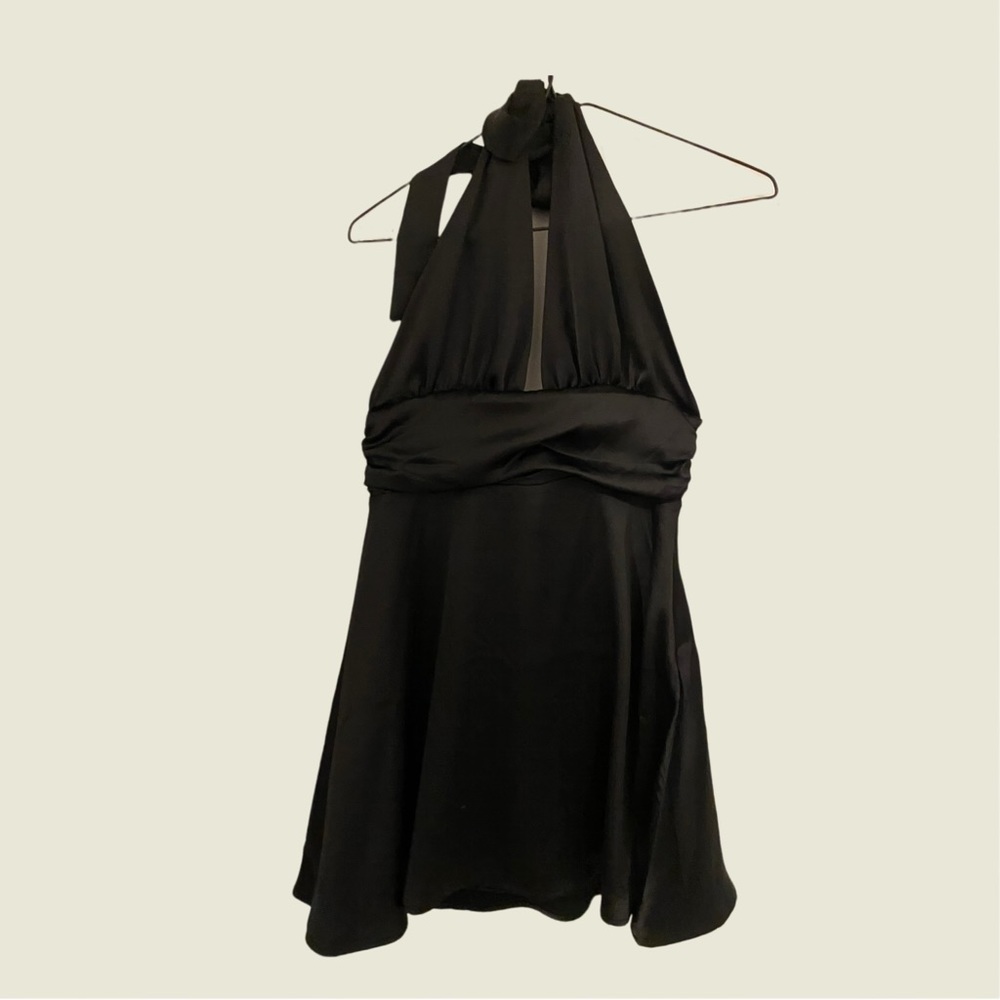 SATIN MINI HALTER DRESS